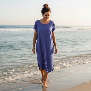Amoretu Women’s Sundress Navy Hi-Lo Midi Cap Sleeve W/Pockets Size-M NWT
